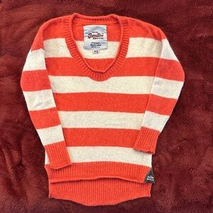 Superdry V-Neck Orange and Cream Striped Sweater